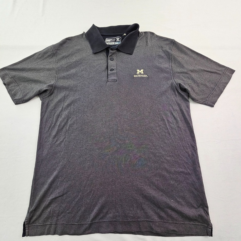 University of Michigan Gray Short Sleeve Cotton Blend Polo Shirt Men's XL